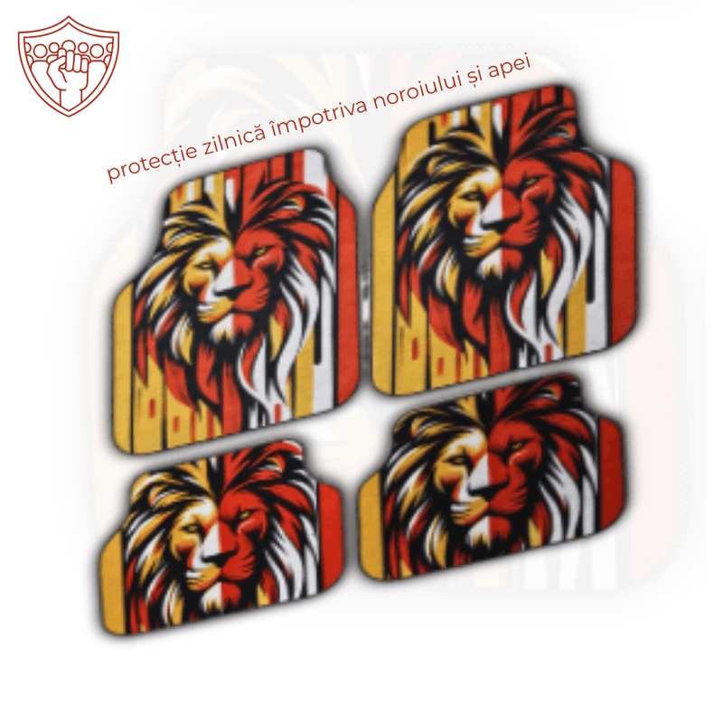 Auto si Moto - Intretinere auto - Covorase auto - Covorase Auto Universale “Lion Power” – Design Tribal Rosu-Galben - Infinity.ro
