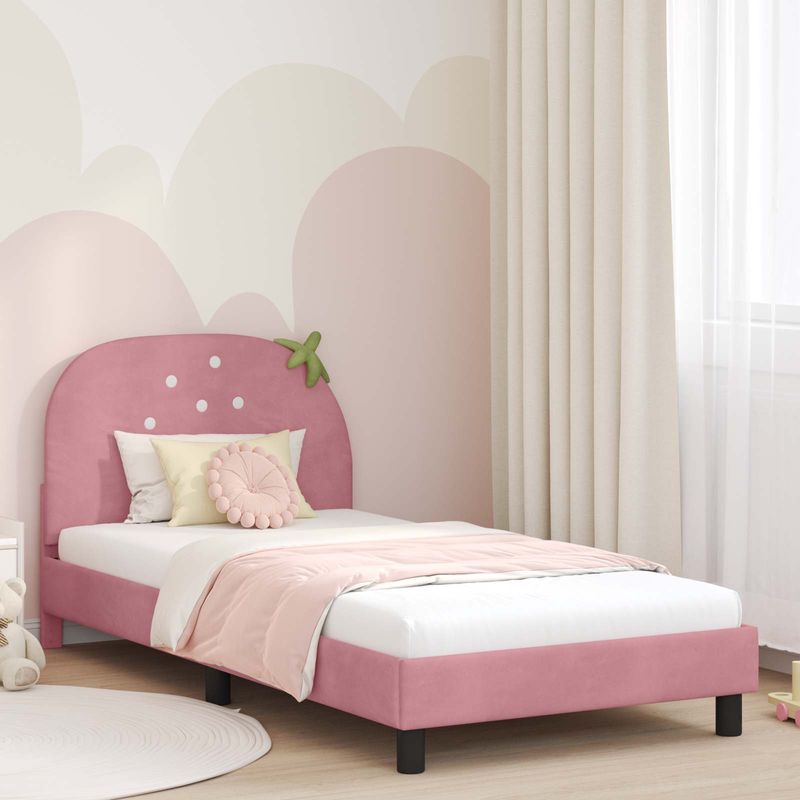 Casa si Gradina - Mobilier - Paturi si accesorii - Paturi - Cadru de pat pentru copii cu spatar Roz 90 x 200 cm Catifea - Infinity.ro