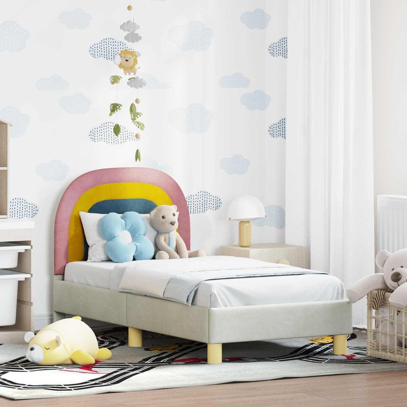 Casa si Gradina - Mobilier - Paturi si accesorii - Paturi - Cadru de pat pentru copii cu spatar Crem 70 x 140 cm Catifea - Infinity.ro