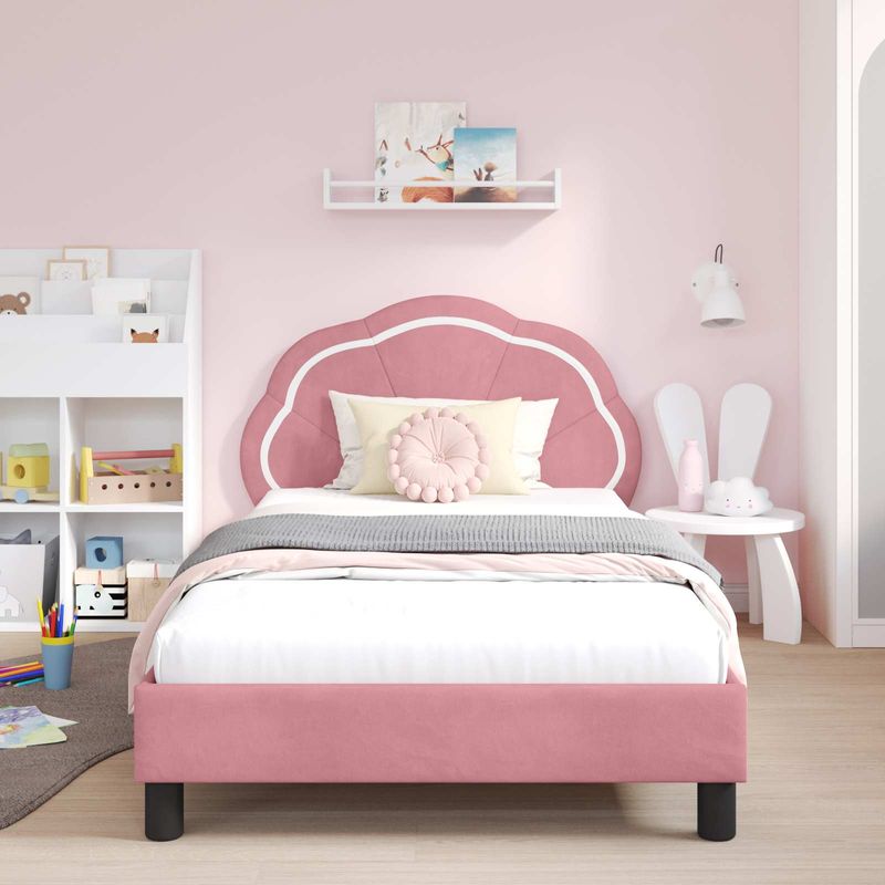 Casa si Gradina - Mobilier - Paturi si accesorii - Paturi - Cadru de pat pentru copii cu spatar Roz 80 x 200 cm Catifea - Infinity.ro