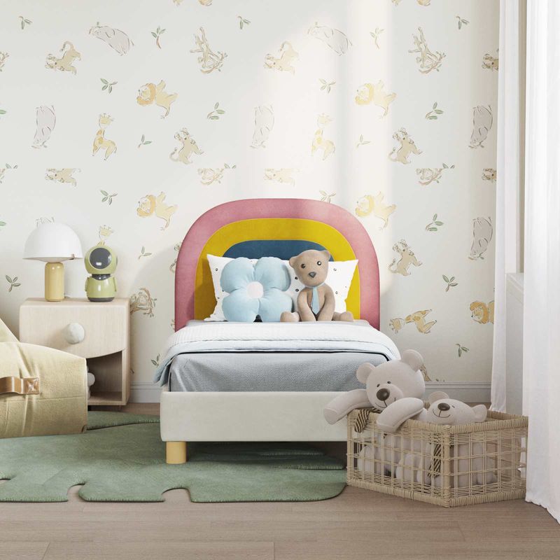 Casa si Gradina - Mobilier - Paturi si accesorii - Paturi - Cadru de pat pentru copii cu spatar Crem 70 x 140 cm Catifea - Infinity.ro
