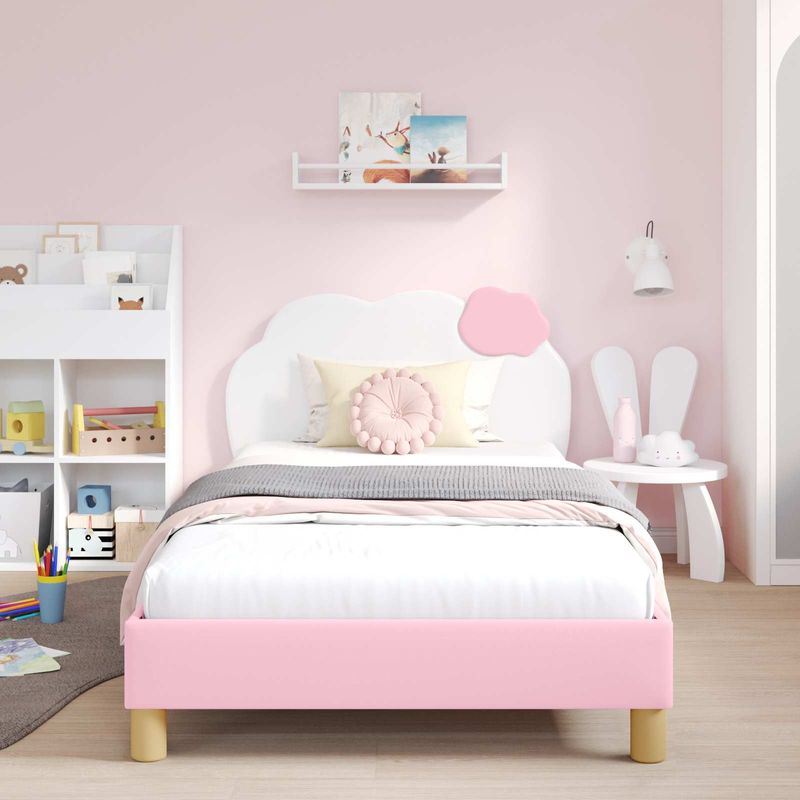 Casa si Gradina - Mobilier - Paturi si accesorii - Paturi - Cadru de pat pentru copii cu spatar Roz 90 x 200 cm PU - Infinity.ro