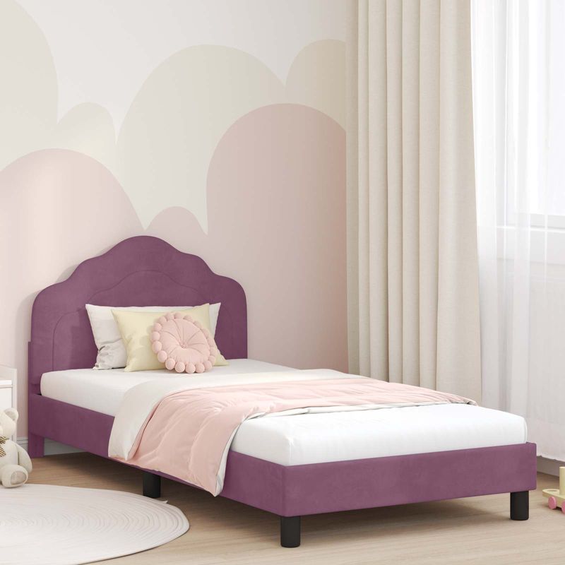 Casa si Gradina - Mobilier - Paturi si accesorii - Paturi - Cadru de pat pentru copii cu spatar Violet 90 x 190 cm Catifea - Infinity.ro