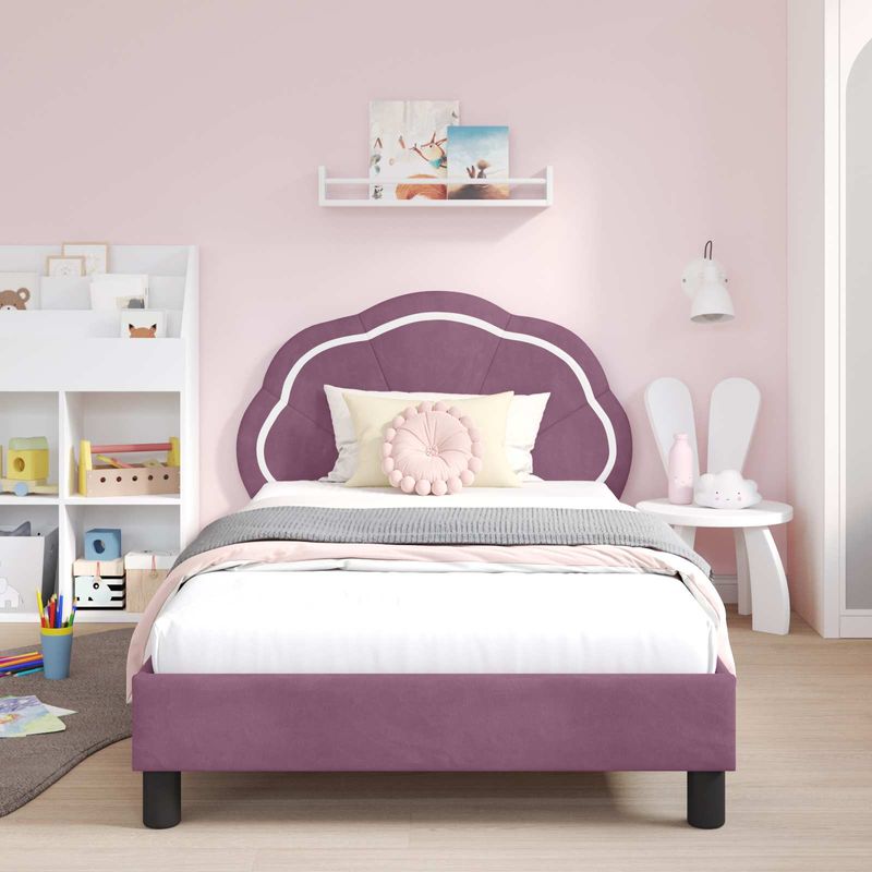 Casa si Gradina - Mobilier - Paturi si accesorii - Paturi - Cadru de pat pentru copii cu spatar Violet 80 x 200 cm Catifea - Infinity.ro