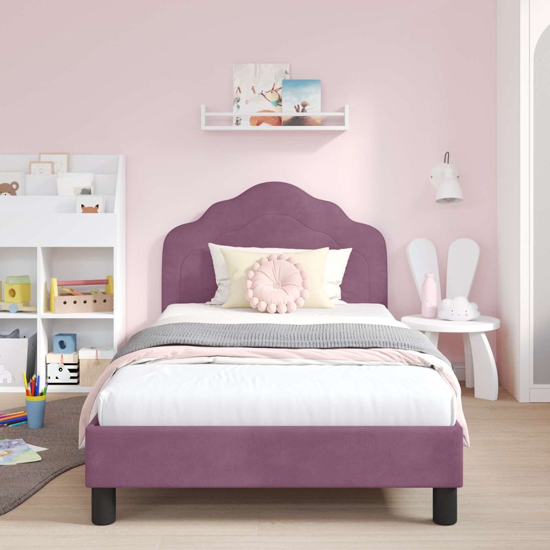 Casa si Gradina - Mobilier - Paturi si accesorii - Paturi - Cadru de pat pentru copii cu spatar Violet 90 x 190 cm Catifea - Infinity.ro