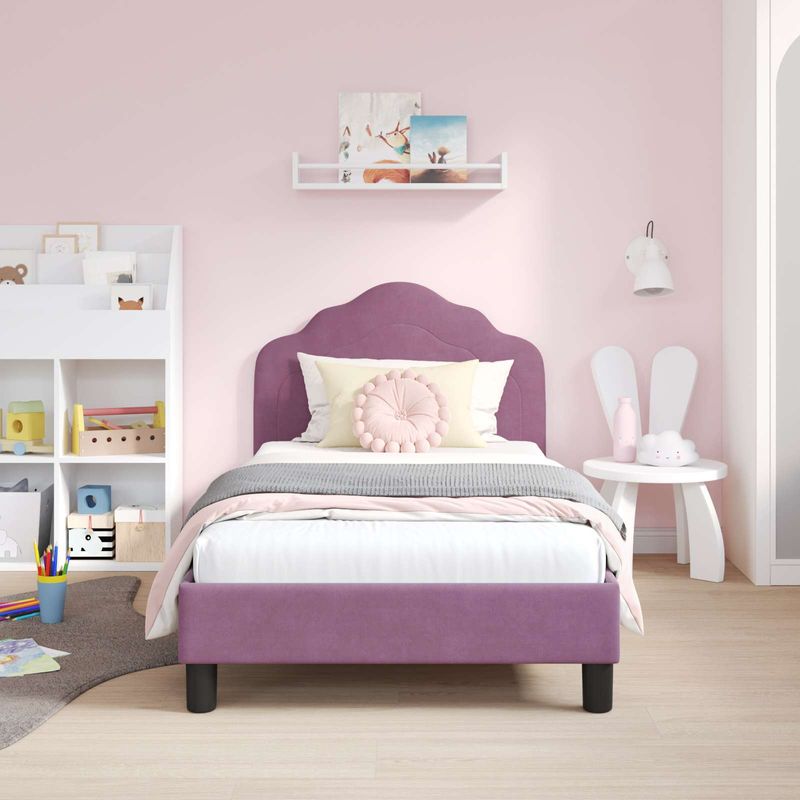 Casa si Gradina - Mobilier - Paturi si accesorii - Paturi - Cadru de pat pentru copii cu spatar Violet 80 x 160 cm Catifea - Infinity.ro