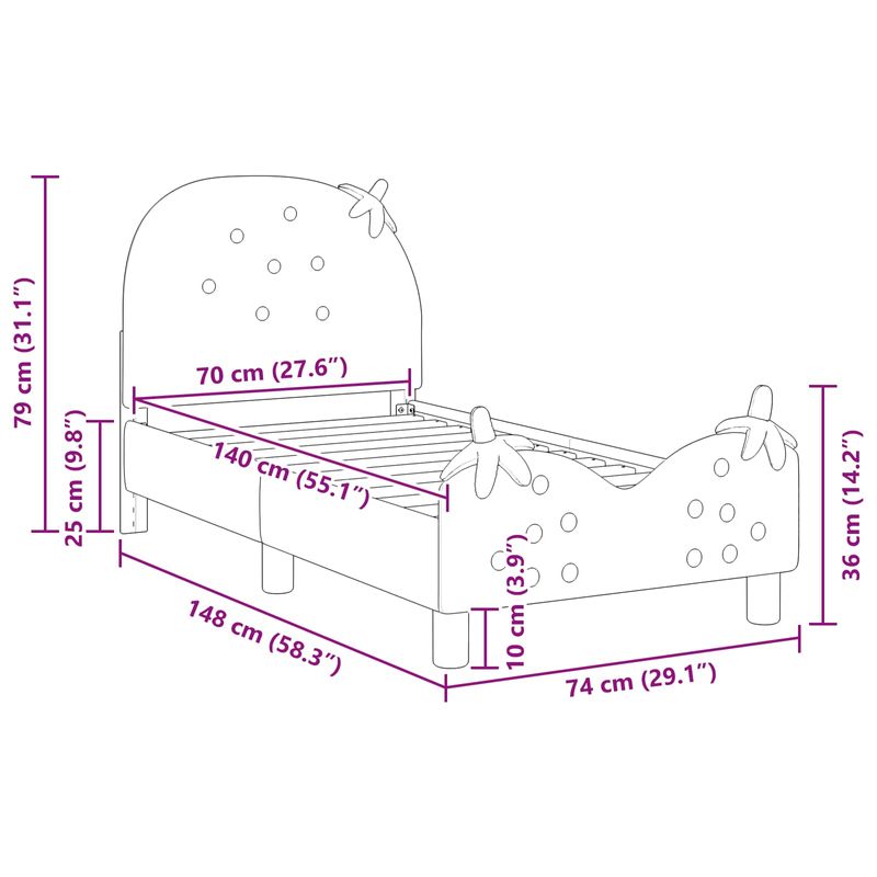 Casa si Gradina - Mobilier - Paturi si accesorii - Paturi - Cadru de pat pentru copii cu spatar Roz 70 x 140 cm Catifea - Infinity.ro
