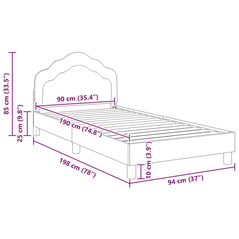 Casa si Gradina - Mobilier - Paturi si accesorii - Paturi - Cadru de pat pentru copii cu spatar Violet 90 x 190 cm Catifea - Infinity.ro