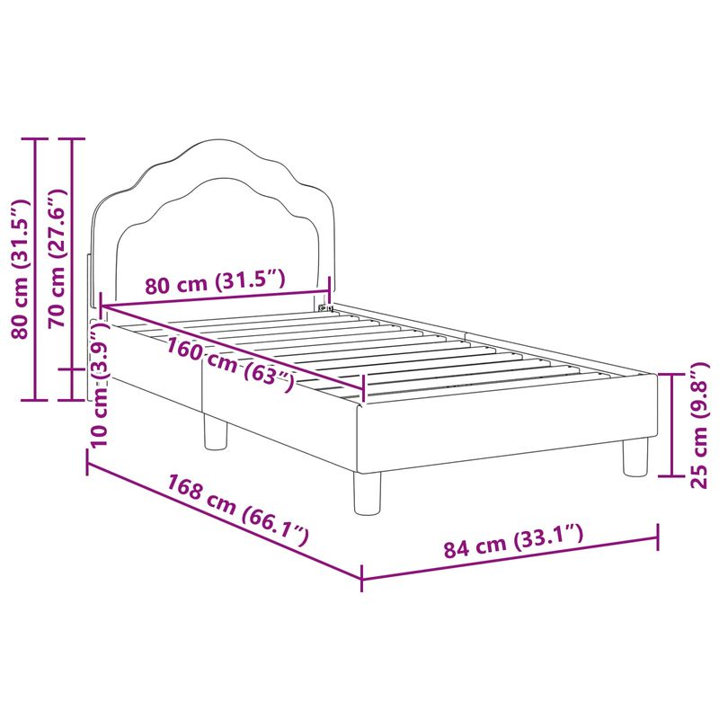 Casa si Gradina - Mobilier - Paturi si accesorii - Paturi - Cadru de pat pentru copii cu spatar Violet 80 x 160 cm Catifea - Infinity.ro