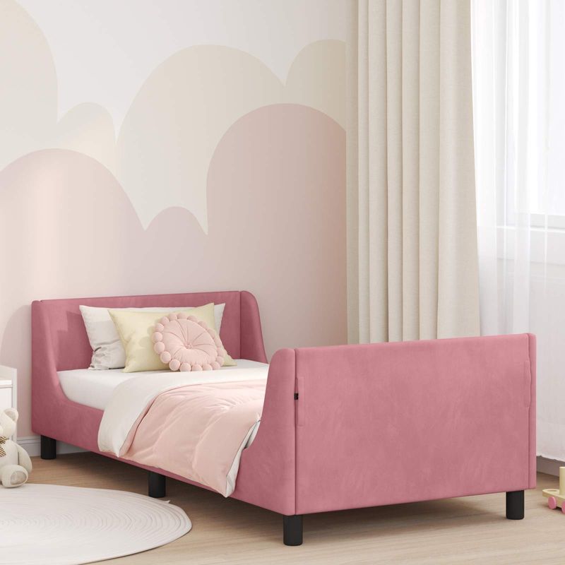 Casa si Gradina - Mobilier - Paturi si accesorii - Paturi - Cadru de pat pentru copii cu spatar Roz 90 x 200 cm Catifea - Infinity.ro