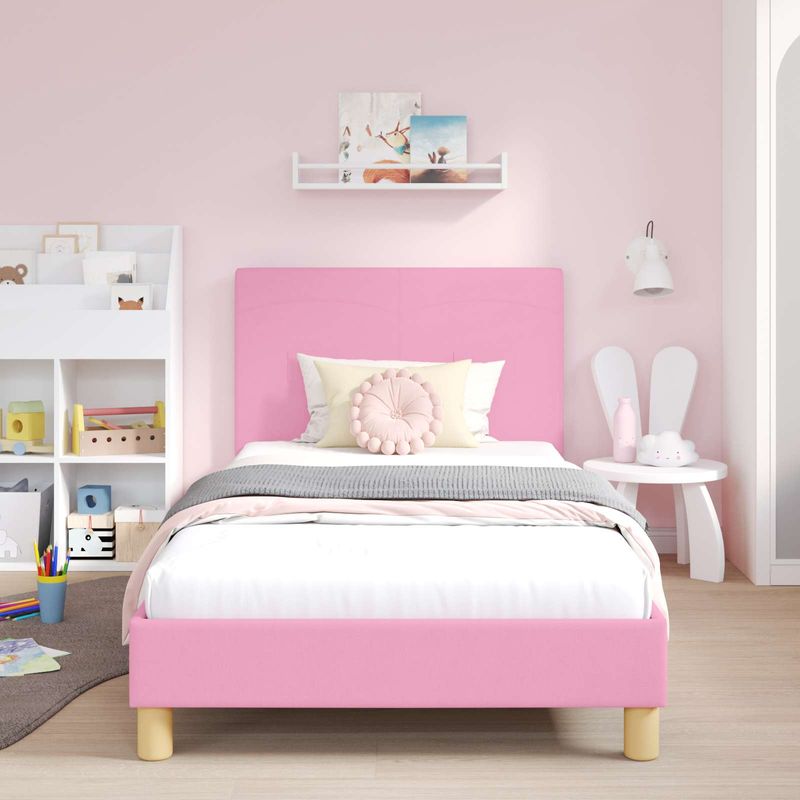 Casa si Gradina - Mobilier - Paturi si accesorii - Paturi - Cadru de pat pentru copii cu spatar Roz 80 x 200 cm tesatura - Infinity.ro