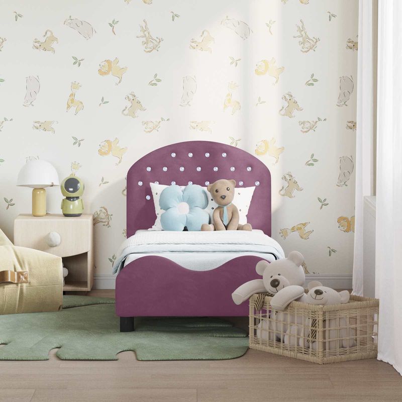 Casa si Gradina - Mobilier - Paturi si accesorii - Paturi - Cadru de pat pentru copii cu spatar Violet 70 x 140 cm Catifea - Infinity.ro