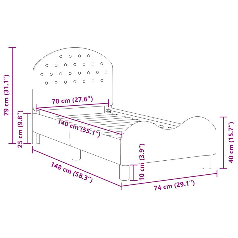 Casa si Gradina - Mobilier - Paturi si accesorii - Paturi - Cadru de pat pentru copii cu spatar Gri inchis 70 x 140 cm - Infinity.ro