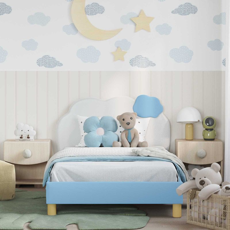 Casa si Gradina - Mobilier - Paturi si accesorii - Paturi - Cadru de pat pentru copii cu spatar albastru 90 x 200 cm PU - Infinity.ro