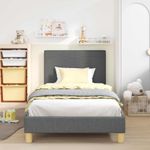 Casa si Gradina - Mobilier - Paturi si accesorii - Paturi - Cadru de pat pentru copii cu spatar Gri inchis 90 x 200 cm - Infinity.ro