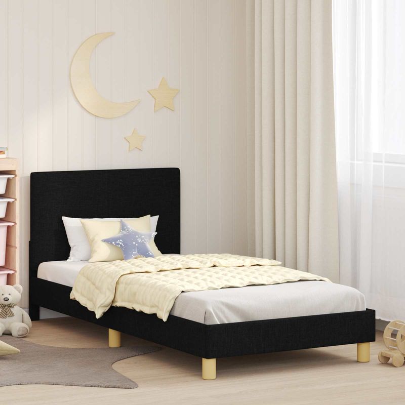 Casa si Gradina - Mobilier - Paturi si accesorii - Paturi - Cadru de pat pentru copii cu spatar Negru 90 x 200 cm tesatura - Infinity.ro