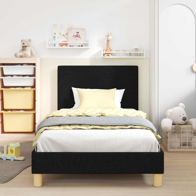 Casa si Gradina - Mobilier - Paturi si accesorii - Paturi - Cadru de pat pentru copii cu spatar Negru 90 x 200 cm tesatura - Infinity.ro