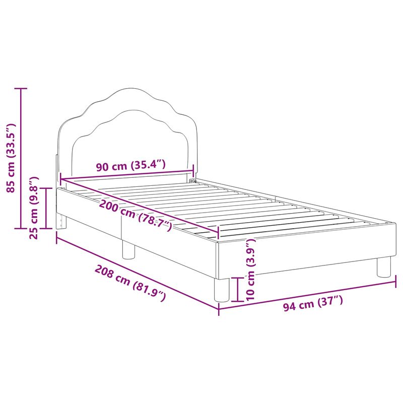 Casa si Gradina - Mobilier - Paturi si accesorii - Paturi - Cadru de pat pentru copii cu spatar Gri inchis 90 x 200 cm - Infinity.ro