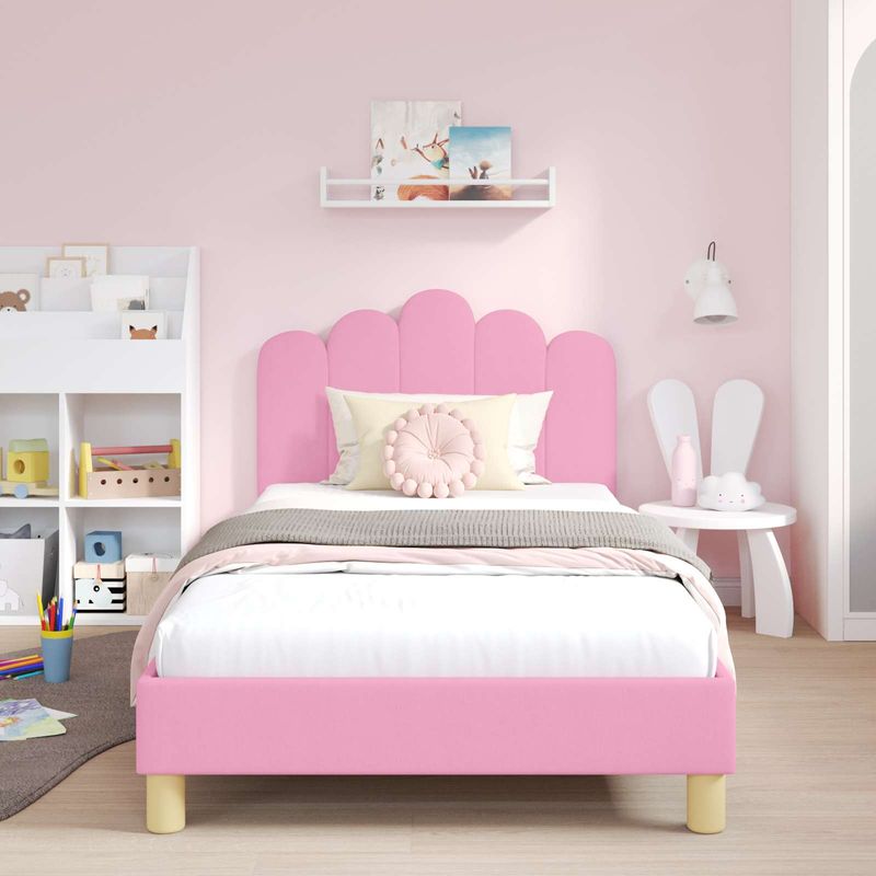 Casa si Gradina - Mobilier - Paturi si accesorii - Paturi - Cadru de pat pentru copii cu spatar Roz 90 x 200 cm tesatura - Infinity.ro