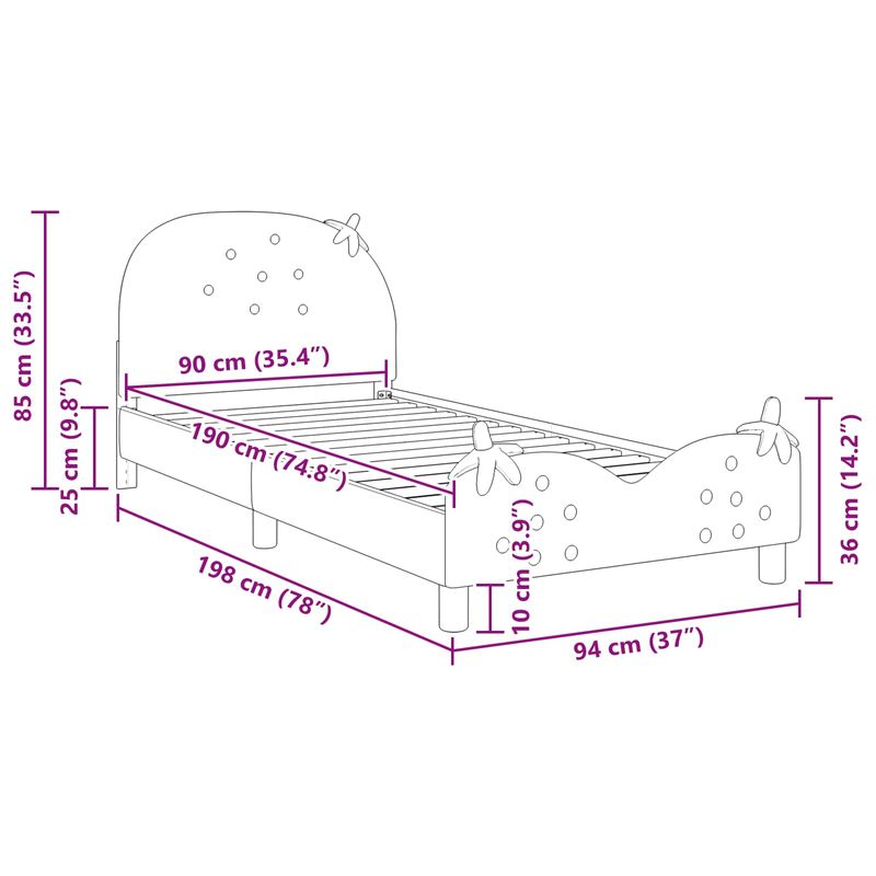 Casa si Gradina - Mobilier - Paturi si accesorii - Paturi - Cadru de pat pentru copii cu spatar Roz 90 x 190 cm Catifea - Infinity.ro