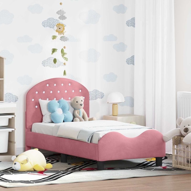 Casa si Gradina - Mobilier - Paturi si accesorii - Paturi - Cadru de pat pentru copii cu spatar Roz 70 x 140 cm Catifea - Infinity.ro