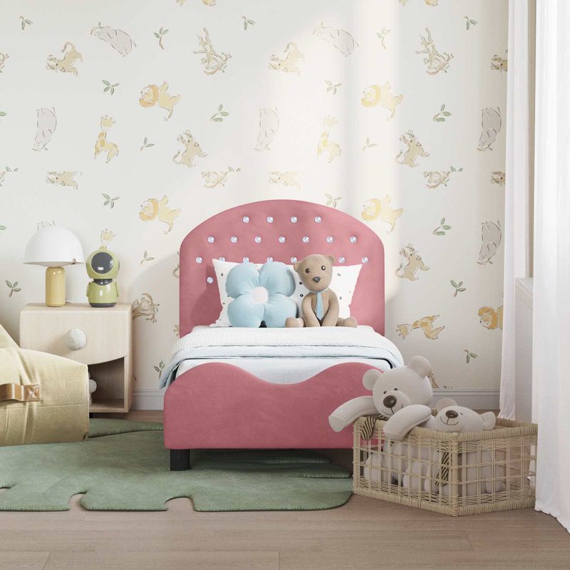 Casa si Gradina - Mobilier - Paturi si accesorii - Paturi - Cadru de pat pentru copii cu spatar Roz 70 x 140 cm Catifea - Infinity.ro