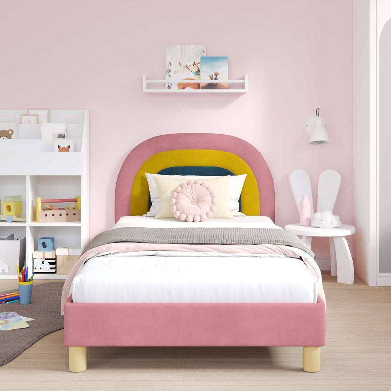 Casa si Gradina - Mobilier - Paturi si accesorii - Paturi - Cadru de pat pentru copii cu spatar Roz 90 x 190 cm Catifea - Infinity.ro