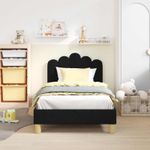 Casa si Gradina - Mobilier - Paturi si accesorii - Paturi - Cadru de pat pentru copii cu spatar Negru 80 x 160 cm tesatura - Infinity.ro