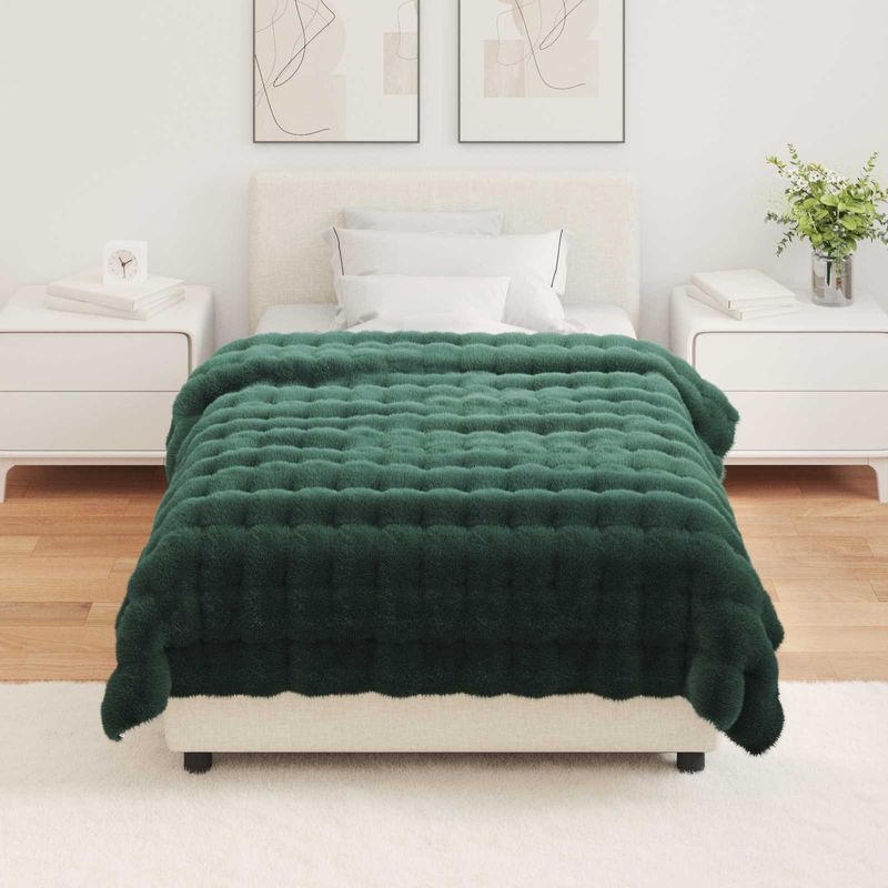 Casa si Gradina - Textile si covoare - Lenjerii de pat - Cearceafuri de pat - Patura din Blana sintetica de Iepure Verde inchis 130 x 150 cm - Infinity.ro