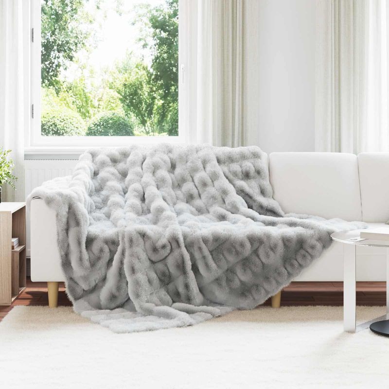 Casa si Gradina - Textile si covoare - Lenjerii de pat - Cearceafuri de pat - Patura din Blana sintetica de Iepure Gri 240 x 270 cm Poliester - Infinity.ro