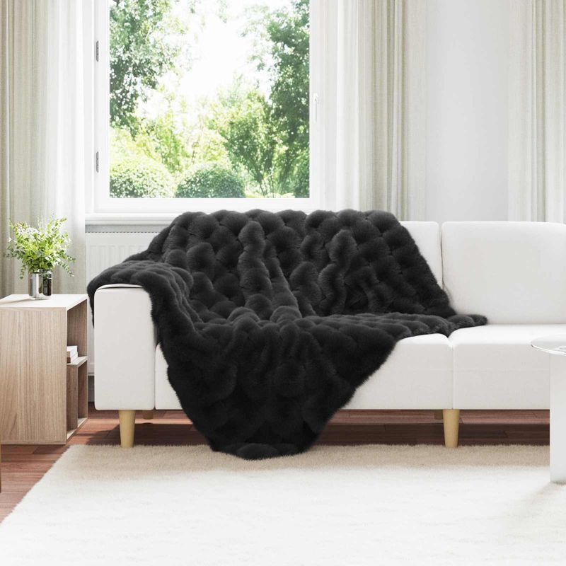 Casa si Gradina - Textile si covoare - Pături și cuverturi - Pături - Patura din Blana sintetica de Iepure 4 pcs Negru 130 x 150 cm - Infinity.ro