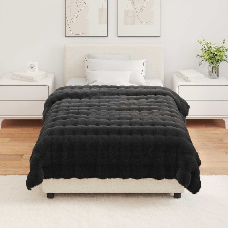 Casa si Gradina - Textile si covoare - Pături și cuverturi - Pături - Patura din Blana sintetica de Iepure 4 pcs Negru 130 x 150 cm - Infinity.ro