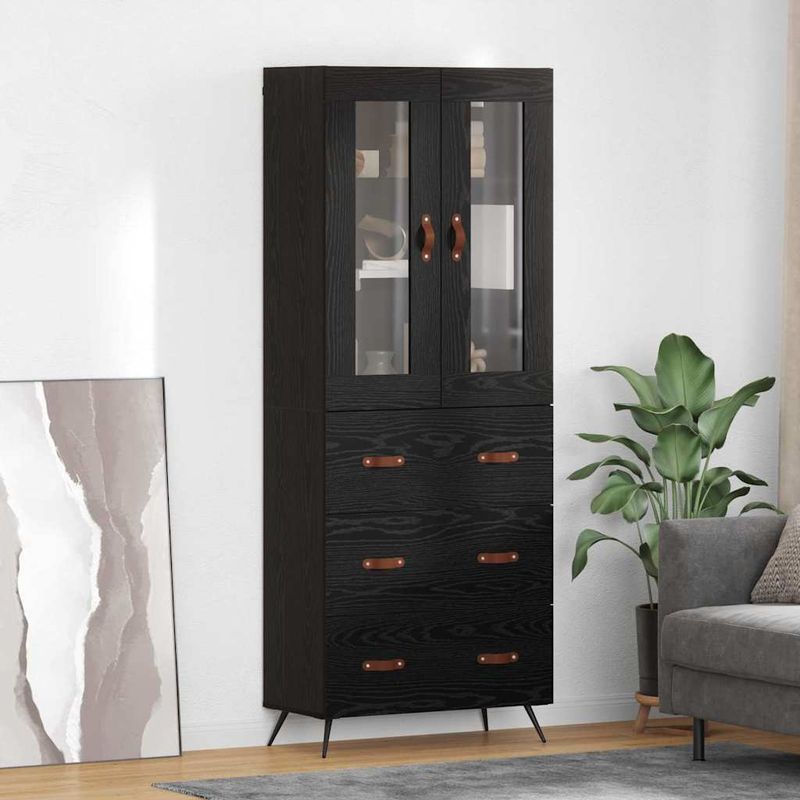 Casa si Gradina - Mobilier - Comode si corpuri - Corpuri bucatarie - Cabinet Highboard Pe perete 2 pcs Stejar Negru Lemn compozit - Infinity.ro