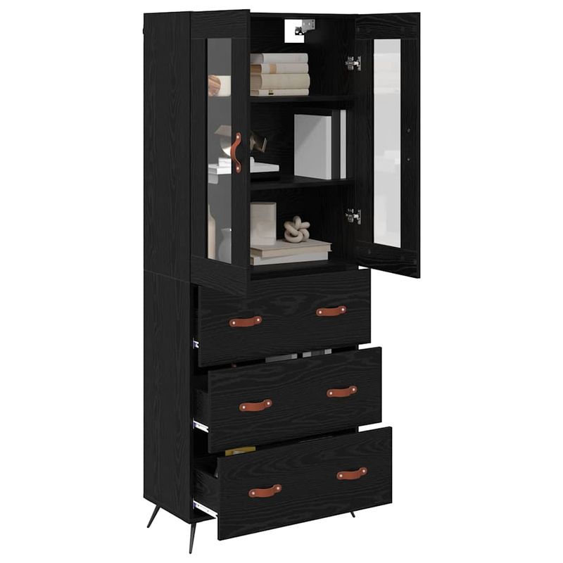 Casa si Gradina - Mobilier - Comode si corpuri - Corpuri bucatarie - Cabinet Highboard Pe perete 2 pcs Stejar Negru Lemn compozit - Infinity.ro