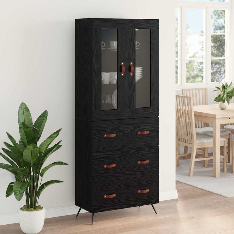 Casa si Gradina - Mobilier - Comode si corpuri - Corpuri bucatarie - Cabinet Highboard Pe perete 2 pcs Stejar Negru Lemn compozit - Infinity.ro