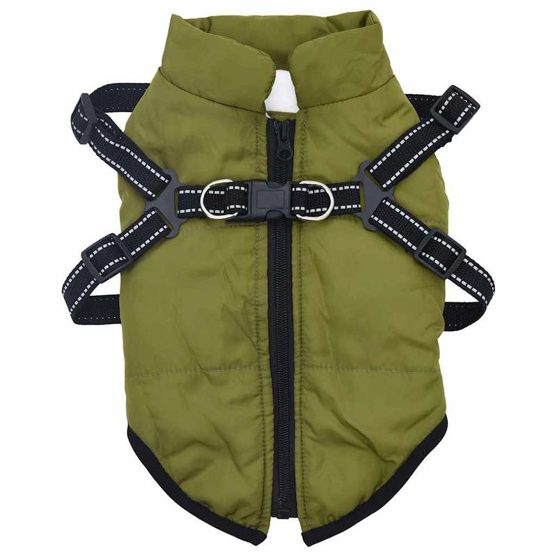 Petshop - Articole imbracaminte - Haine animale - Haina pentru Caini cu ham Verde Army 2XL Fleece si poliester - Infinity.ro