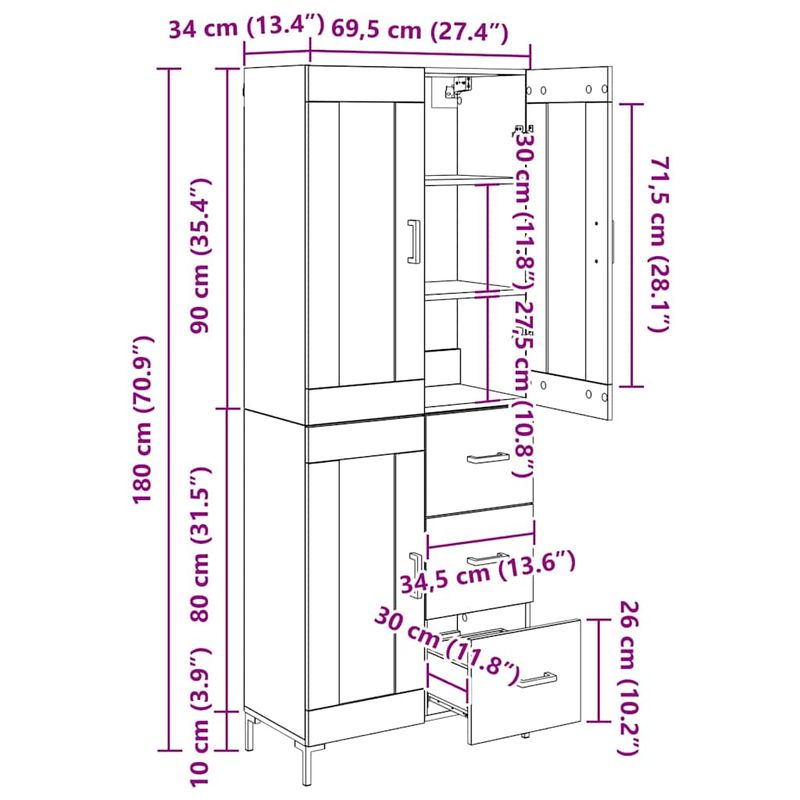 Casa si Gradina - Mobilier - Comode si corpuri - Corpuri bucatarie - Bufet 2 pcs Lemn vechi 69,5 x 34 x 180 cm Lemn compozit - Infinity.ro