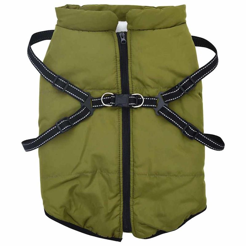 Petshop - Articole imbracaminte - Haine animale - Haina pentru Caini cu ham Verde Army 6XL Fleece si poliester - Infinity.ro