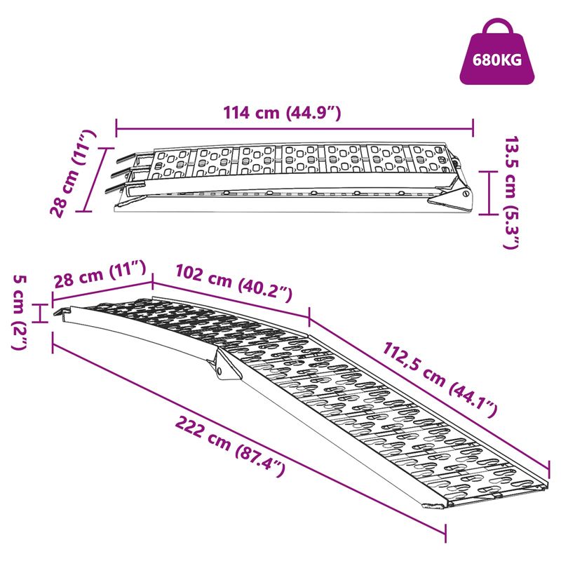 Auto si Moto - Remorci si platforme auto - Rampa de Incarcare 2 pcs Negru 222 x 29 x 14 cm Aluminiu - Infinity.ro