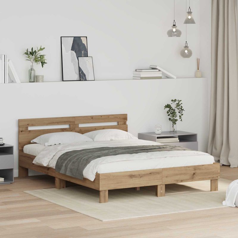 Casa si Gradina - Mobilier - Paturi si accesorii - Paturi - Cadru de pat Stejar Artizanal 160 x 200 cm Lemn compozit - Infinity.ro
