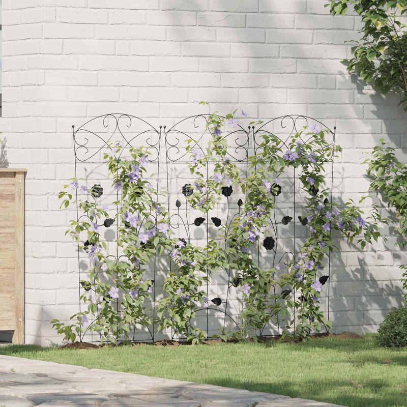Casa si Gradina - Gradina si terasa - Garduri, panouri si accesorii - Gard de Gradina Spalier 3 pcs Negru 112 x 40 cm Otel - Infinity.ro