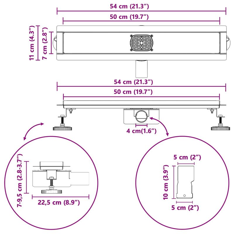 Casa si Gradina - Constructii - Materiale constructii - Sisteme de scurgere - Drenaj de dus 362 Grade cu Design pe Linie Argintiu 50 cm - Infinity.ro