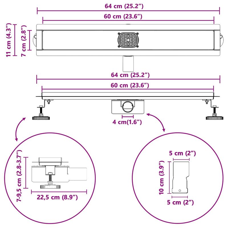 Casa si Gradina - Constructii - Materiale constructii - Sisteme de scurgere - Drenaj de dus 362 Grade cu Design pe Linie Argintiu 60 cm - Infinity.ro