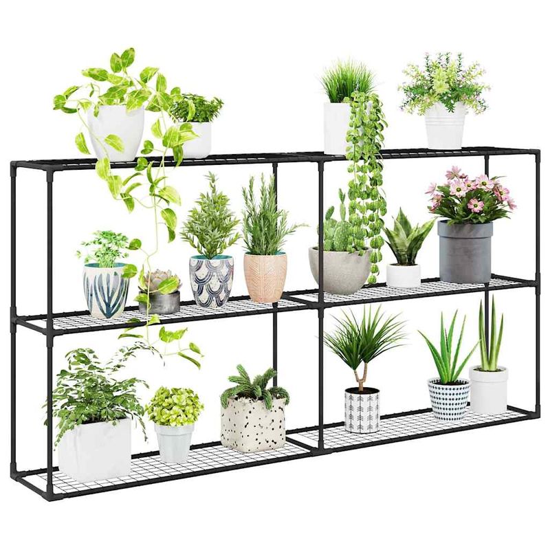Casa si Gradina - Gradinarit si plante - Plante si ghivece - Ghivece si suporturi - Stand pentru plante cu 3 niveluri Negru 200 x 32 x 104 cm Otel - Infinity.ro