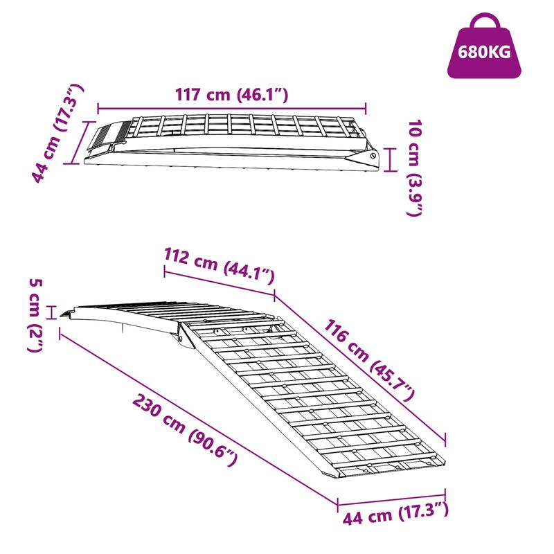Auto si Moto - Remorci si platforme auto - Rampa de Incarcare Argintiu 230 x 44 x 13 cm Aluminiu - Infinity.ro