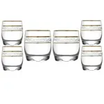 Casa si Gradina - Bucatarie si vesela - Cani si pahare - Pahare - Set 6 Pahare din Sticla Transparenta cu Model Aurit, Capacitate 80ml, Ideal pentru Aperitive - ABYZ™ - Infinity.ro