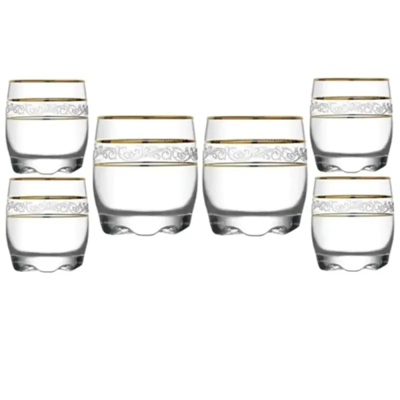 Casa si Gradina - Bucatarie si vesela - Cani si pahare - Pahare - Set 6 Pahare din Sticla Transparenta cu Model Aurit, Capacitate 80ml, Ideal pentru Aperitive - ABYZ™ - Infinity.ro