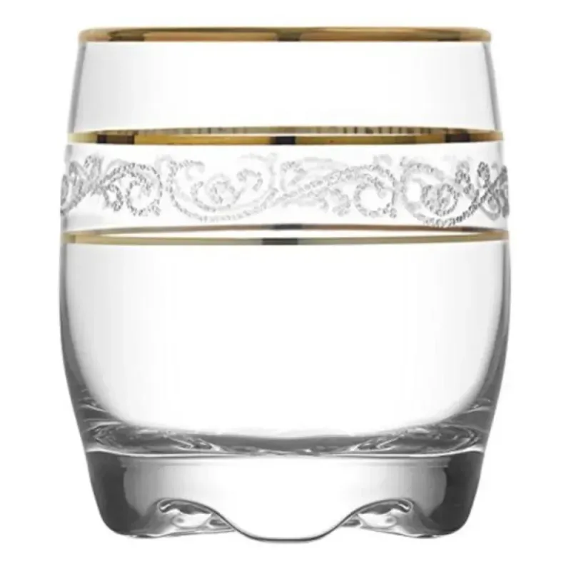 Casa si Gradina - Bucatarie si vesela - Cani si pahare - Pahare - Set 6 Pahare din Sticla Transparenta cu Model Aurit, Capacitate 80ml, Ideal pentru Aperitive - ABYZ™ - Infinity.ro