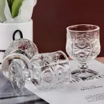 Casa si Gradina - Bucatarie si vesela - Cani si pahare - Pahare - Set 6 Pahare din Sticla cu Picior Decorativ – Model Vintage Elegant in Relief, 150ml, Ideal pentru Lichior si Aperitive - Infinity.ro