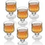 Casa si Gradina - Bucatarie si vesela - Cani si pahare - Pahare - Set 6 Pahare din Sticla cu Picior Decorativ – Model Vintage Elegant in Relief, 150ml, Ideal pentru Lichior si Aperitive - Infinity.ro